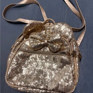 Champagne Gold Sequin Bow Backpack Purse